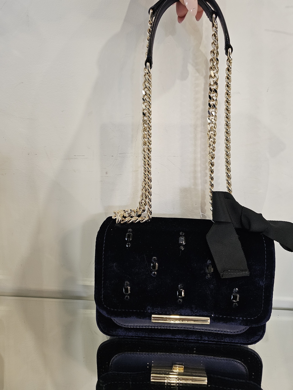 Kate Spade Robertson Street Julianne Saphire  Velvet with Gold Plated Chain